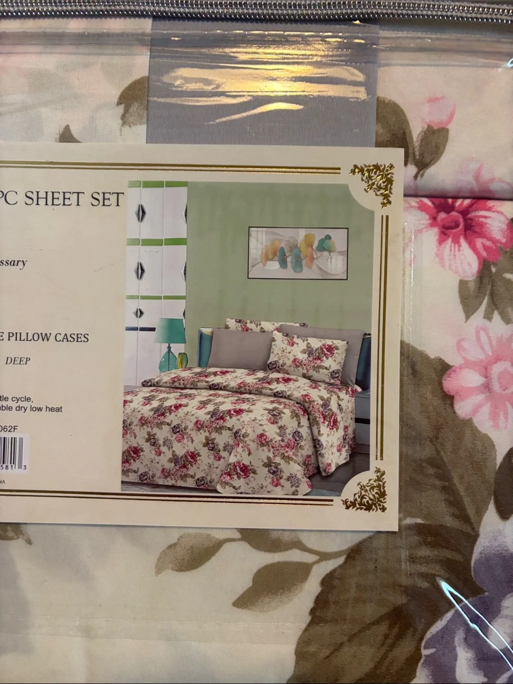 1800 Series Queen Floral Sheet Set in White with Pink & Lavender Roses
